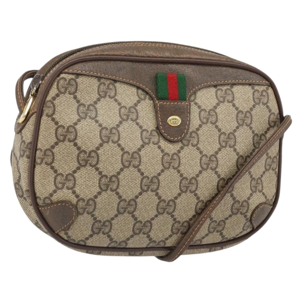 GUCCI GG Supreme Web Sherry Line Shoulder Bag PVC Beige 89 02 066 Auth 170390