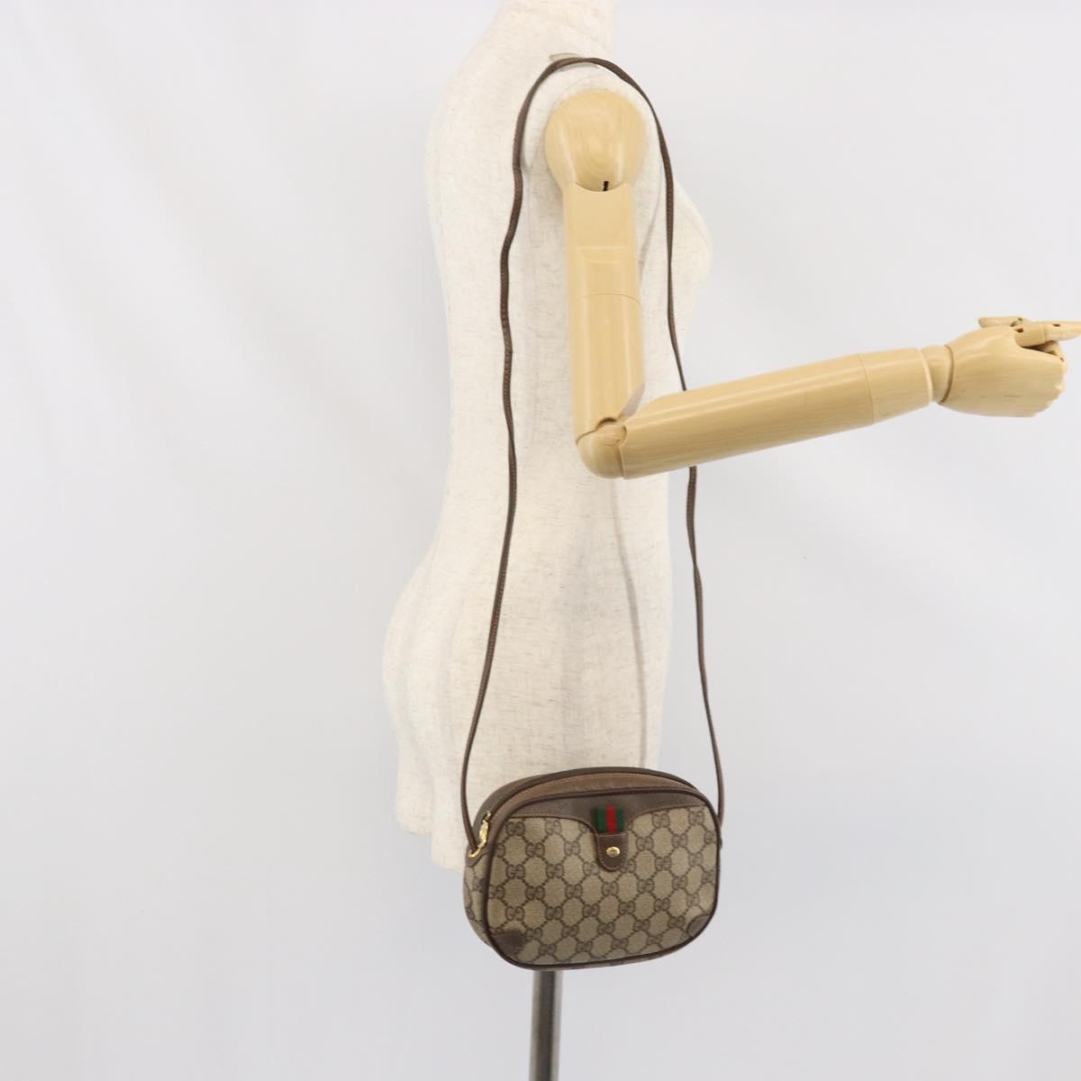 GUCCI GG Supreme Web Sherry Line Shoulder Bag PVC Beige 89 02 066 Auth 170390