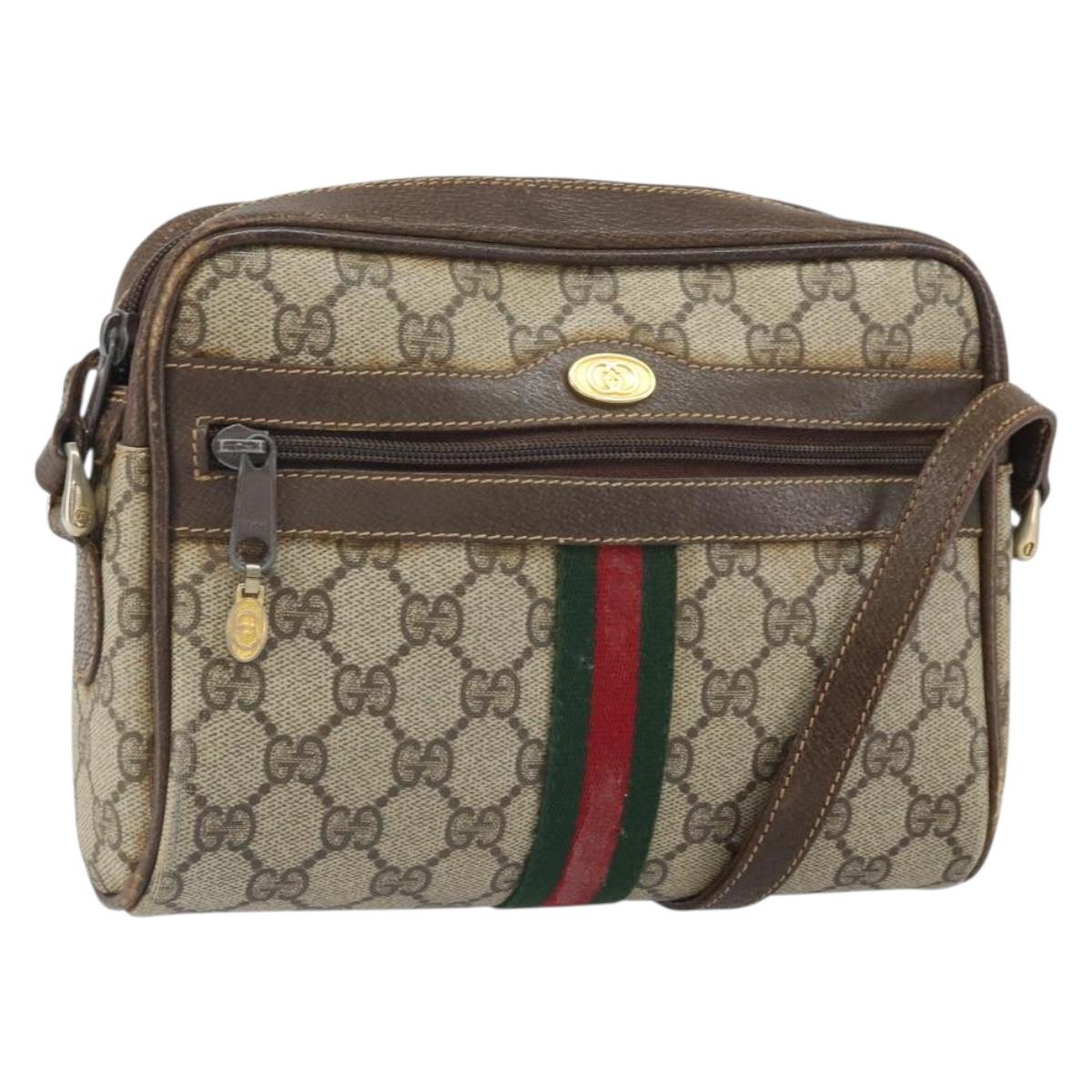 GUCCI GG Supreme Web Sherry Line Shoulder Bag PVC Beige 010 378 Auth 170391