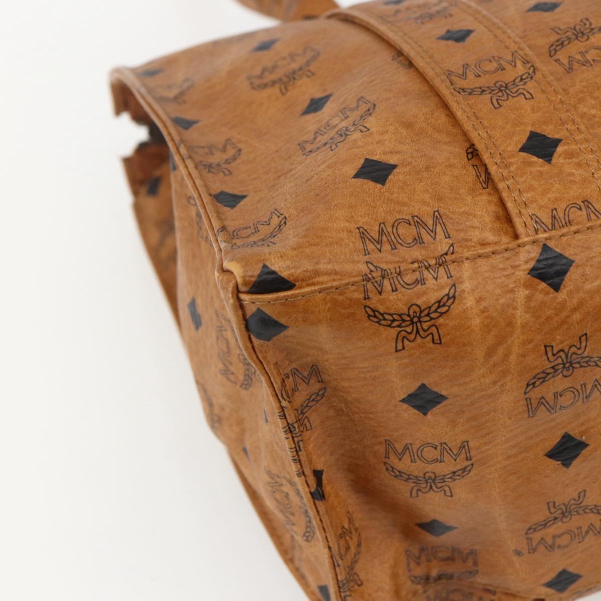 MCM Logogram Vicetos Tote Bag PVC Brown Gold Auth 170393