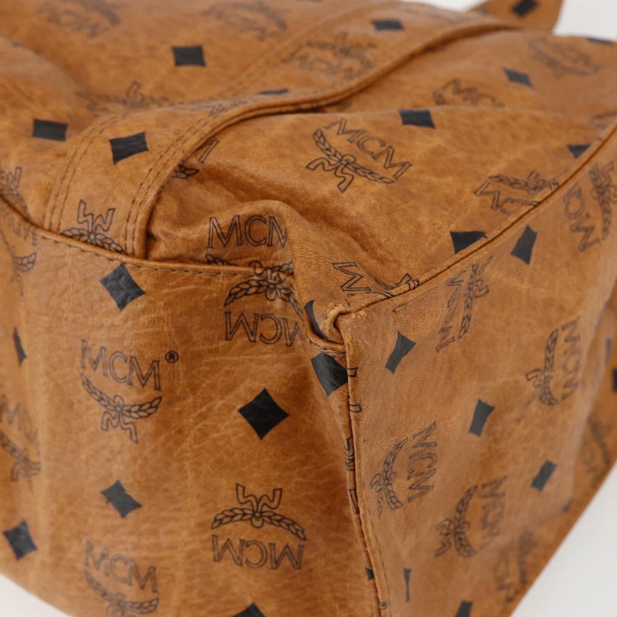 MCM Logogram Vicetos Tote Bag PVC Brown Gold Auth 170393