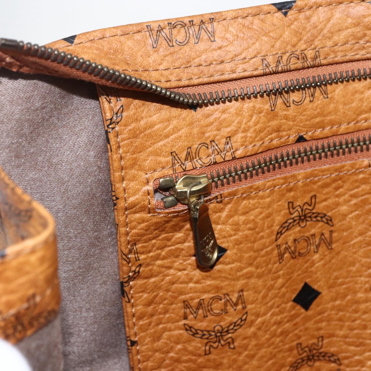 MCM Logogram Vicetos Tote Bag PVC Brown Gold Auth 170393