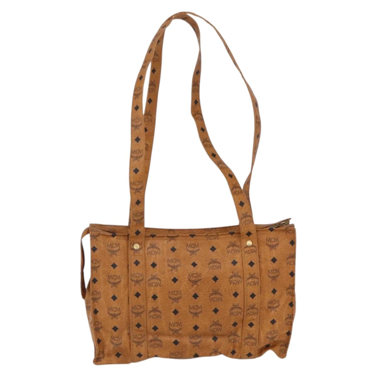 MCM Logogram Vicetos Tote Bag PVC Brown Gold Auth 170393