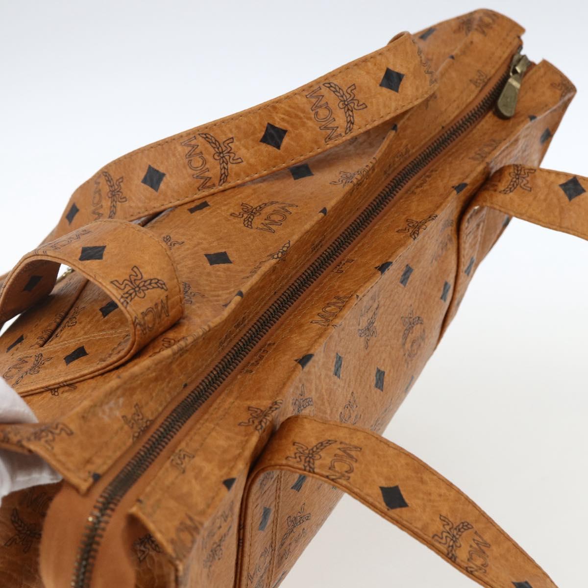 MCM Logogram Vicetos Tote Bag PVC Brown Gold Auth 170393