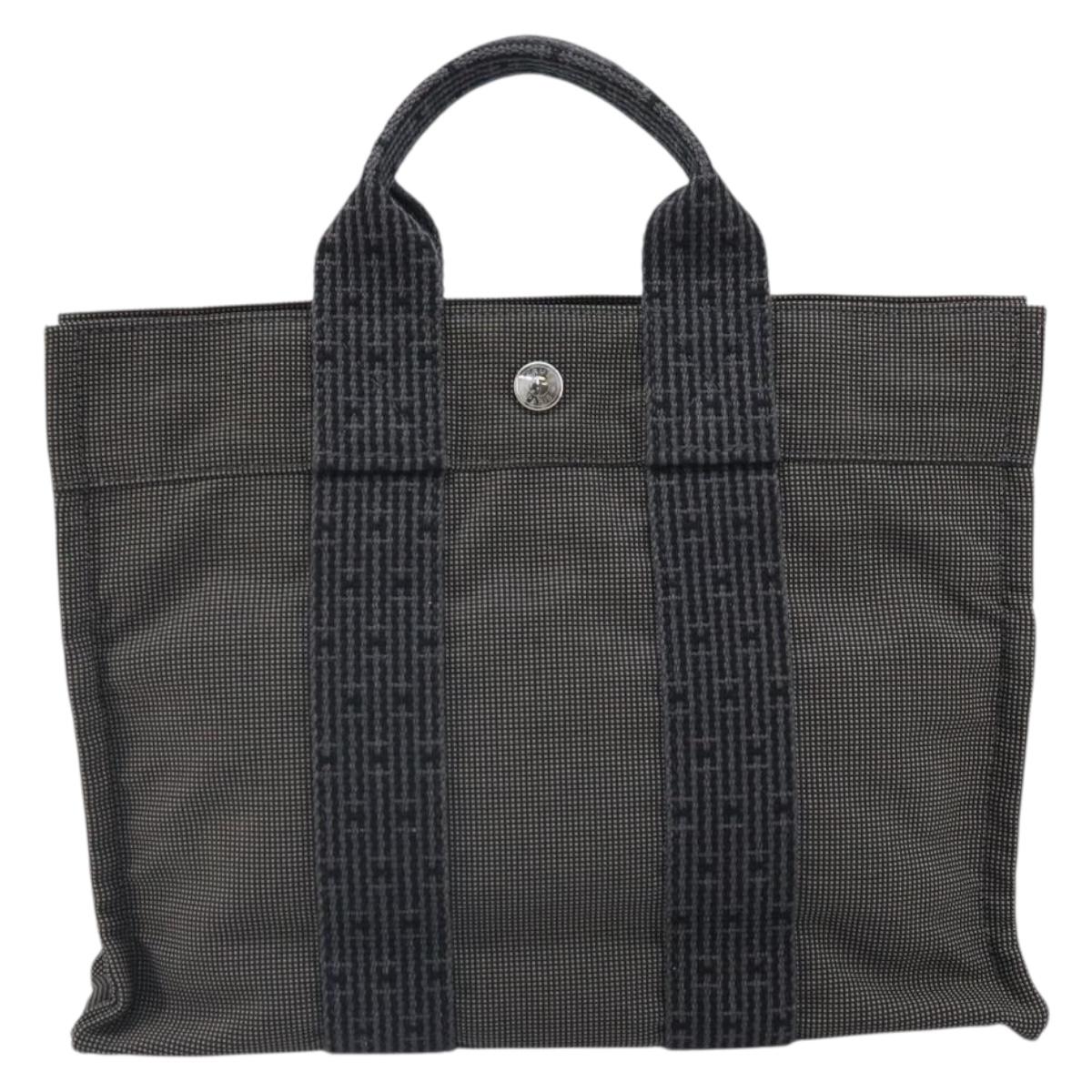 HERMES Her Line PM Hand Bag Canvas Gray Auth 170395