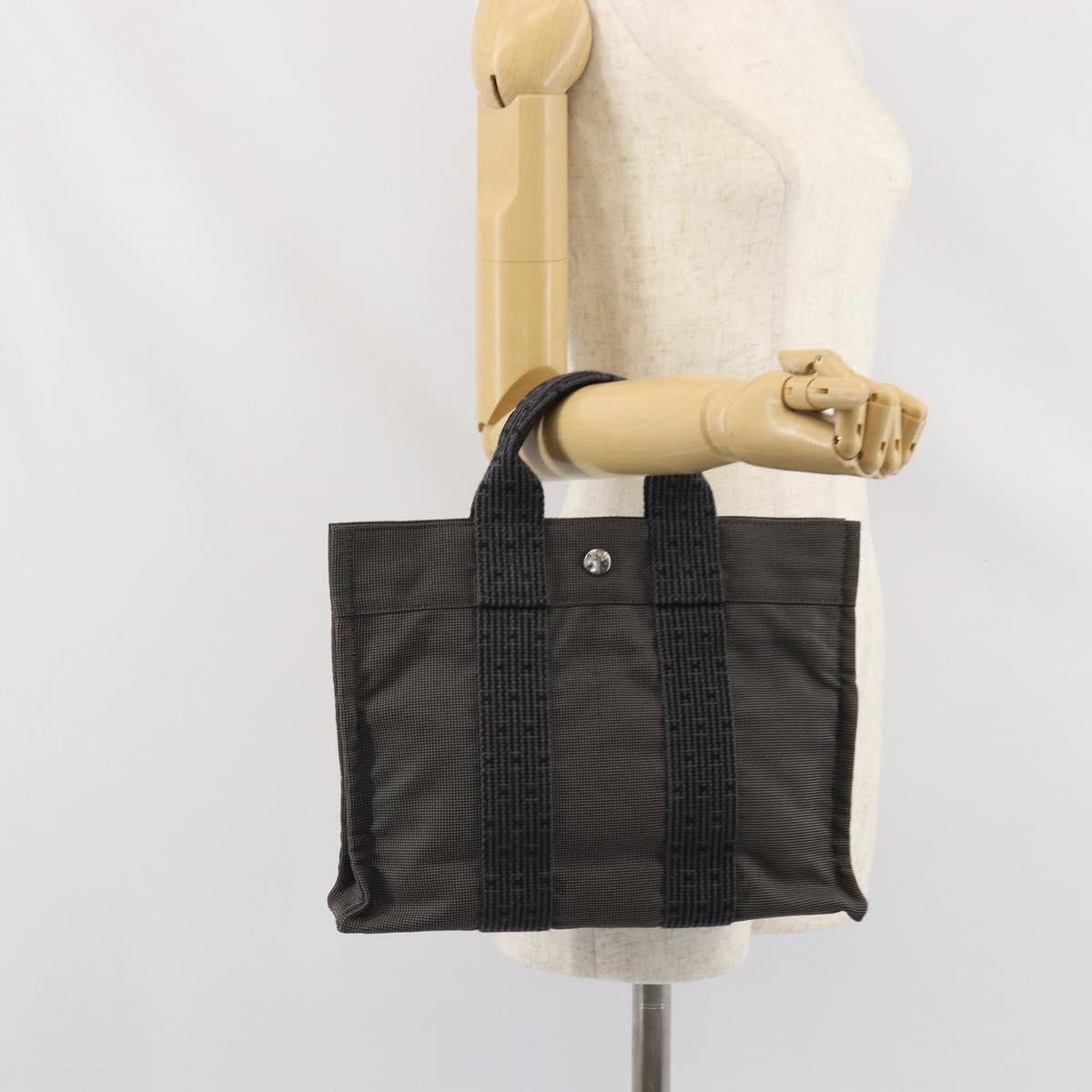 HERMES Her Line PM Hand Bag Canvas Gray Auth 170395