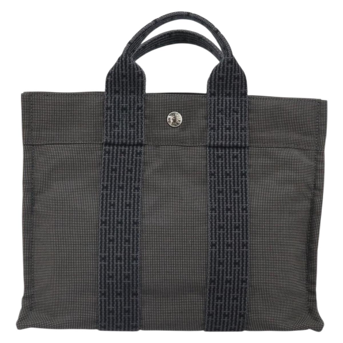 HERMES Her Line PM Hand Bag Canvas Gray Auth 170395