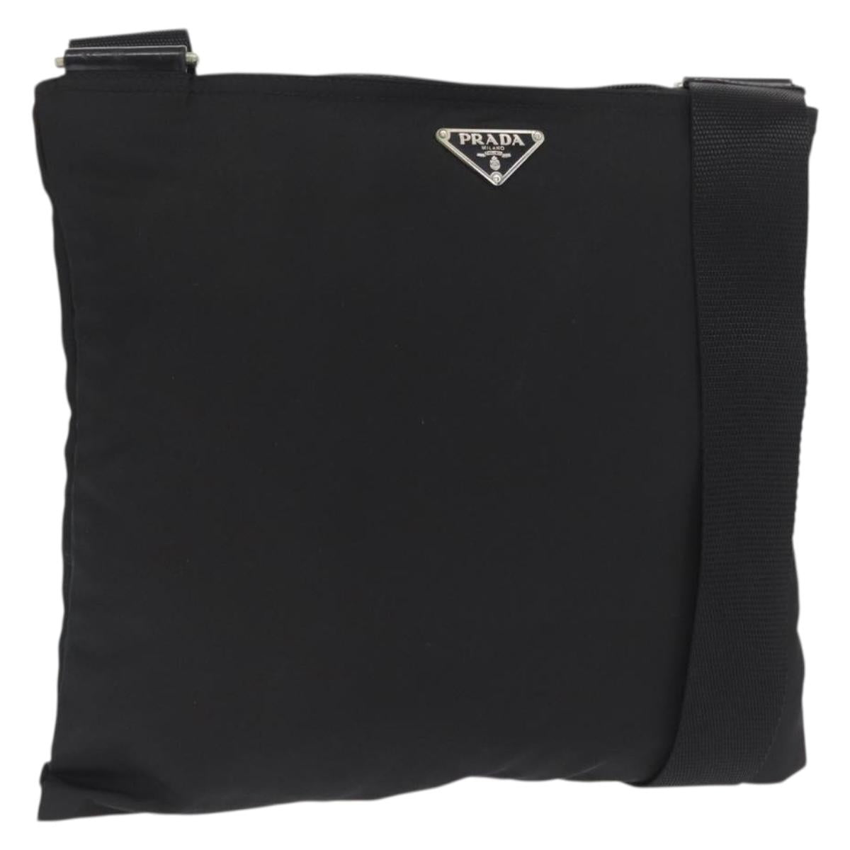 PRADA Shoulder Bag Nylon Black Silver Auth 170400