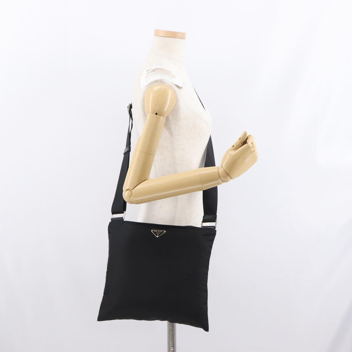 PRADA Shoulder Bag Nylon Black Silver Auth 170400