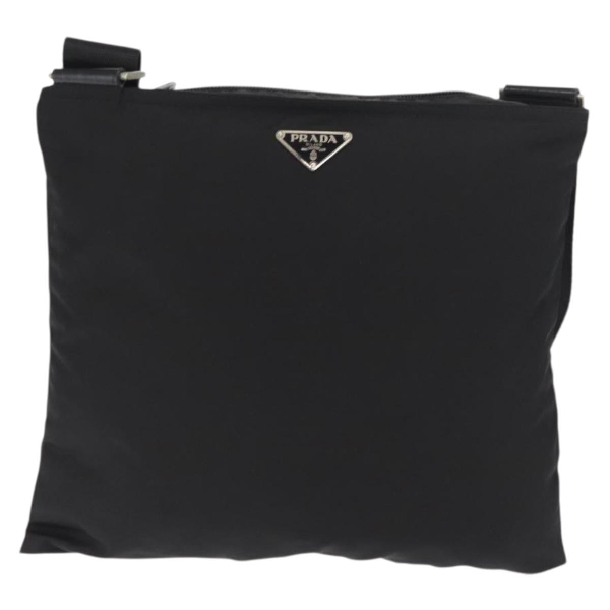 PRADA Shoulder Bag Nylon Black Silver Auth 170400
