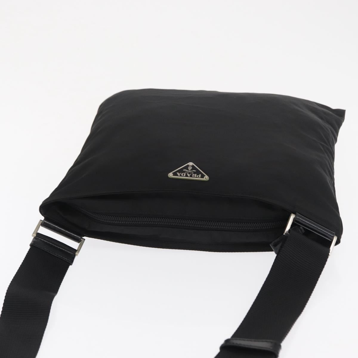 PRADA Shoulder Bag Nylon Black Silver Auth 170400