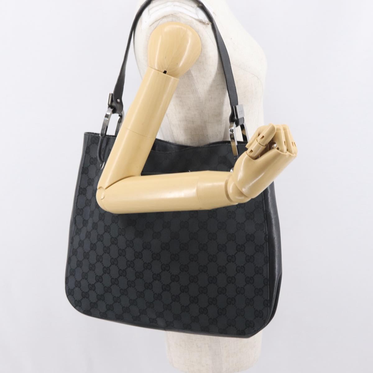 GUCCI GG Canvas Shoulder Bag Black Silver 001 3746 Auth 170401