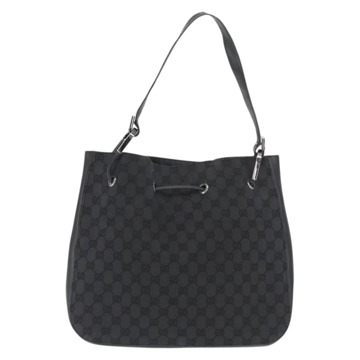 GUCCI GG Canvas Shoulder Bag Black Silver 001 3746 Auth 170401