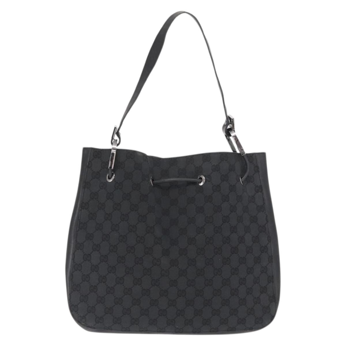 GUCCI GG Canvas Shoulder Bag Black Silver 001 3746 Auth 170401