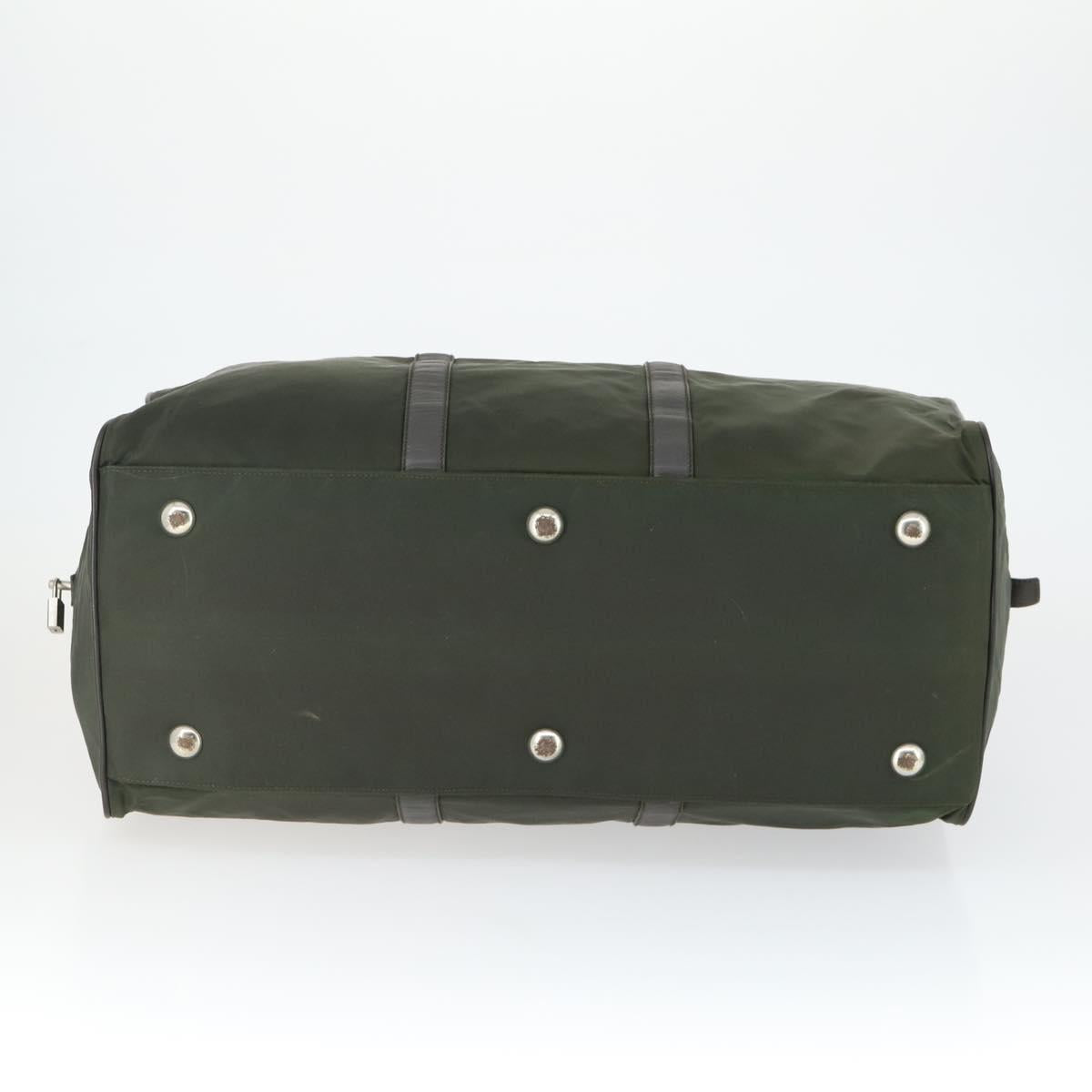 PRADA Boston Bag Nylon Khaki Silver Auth 170405