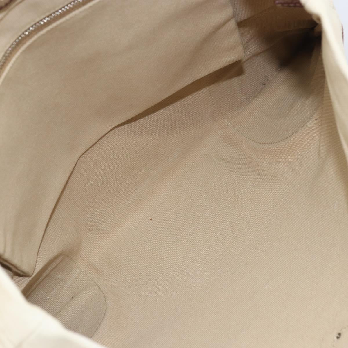 PRADA Tote Bag Canvas Beige Silver Auth 170406