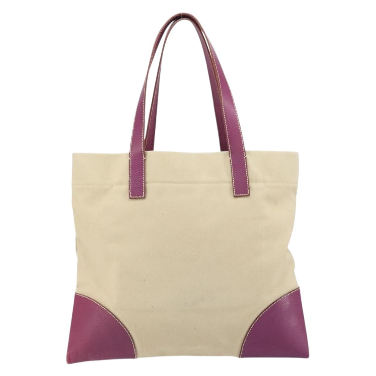 PRADA Tote Bag Canvas Beige Silver Auth 170406