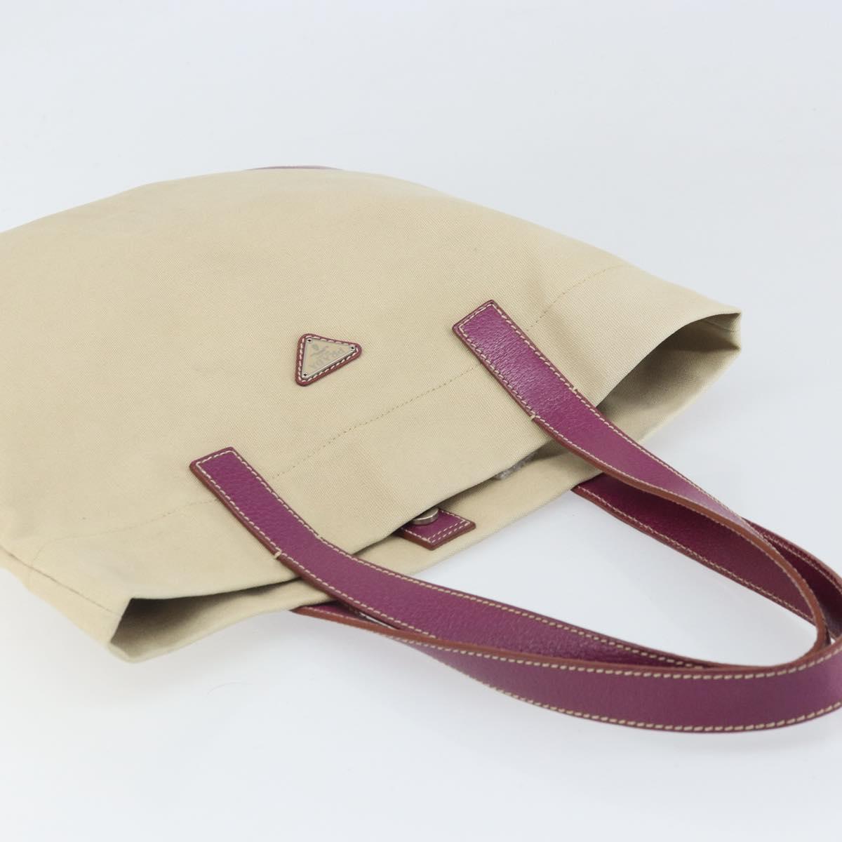 PRADA Tote Bag Canvas Beige Silver Auth 170406