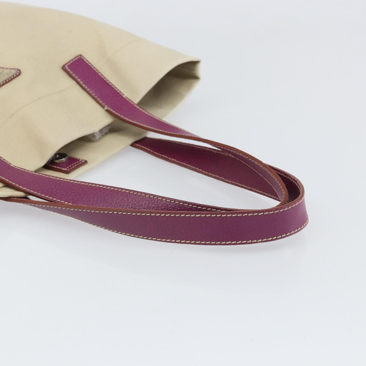 PRADA Tote Bag Canvas Beige Silver Auth 170406