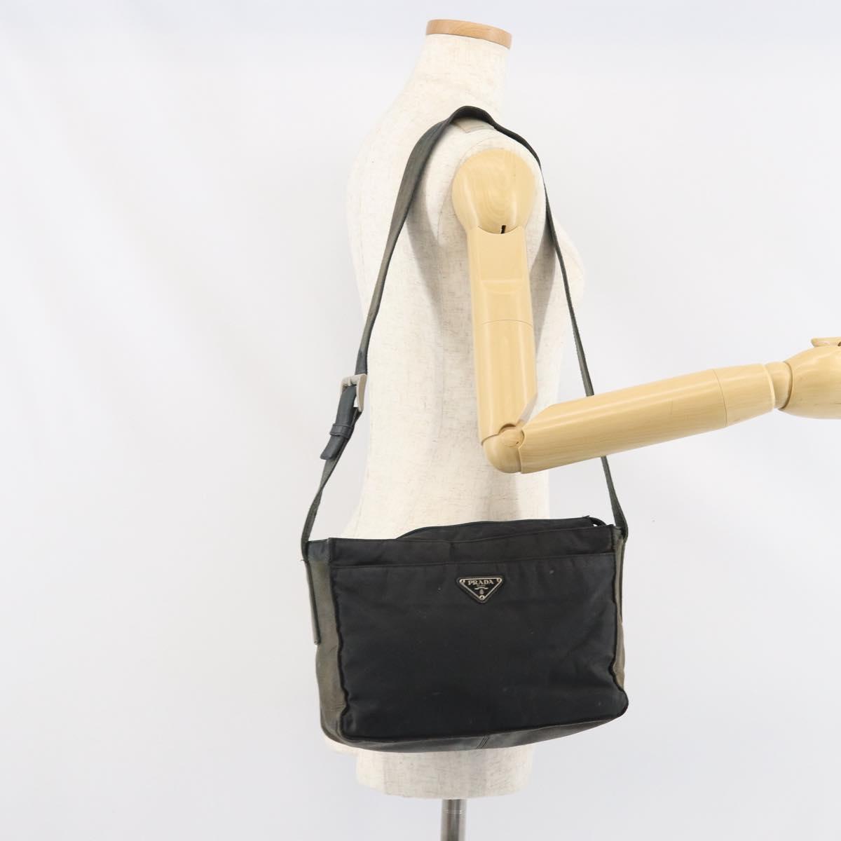 PRADA Shoulder Bag Nylon Black Silver Auth 170408