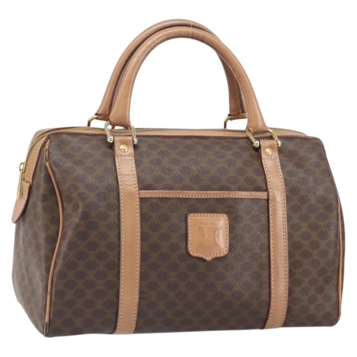 CELINE Macadam Canvas Hand Bag PVC Leather Brown Gold Auth 170409