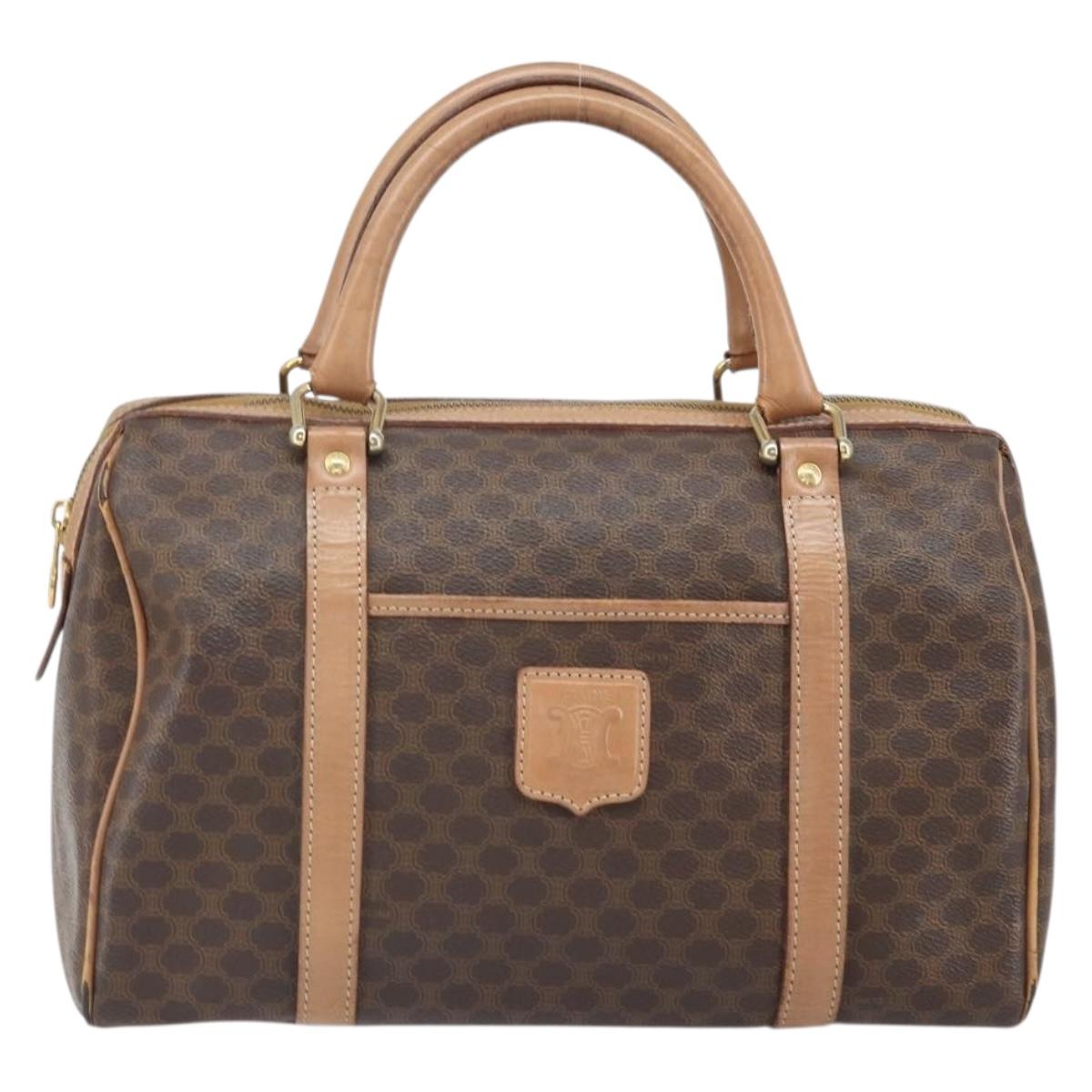 CELINE Macadam Canvas Hand Bag PVC Leather Brown Gold Auth 170409