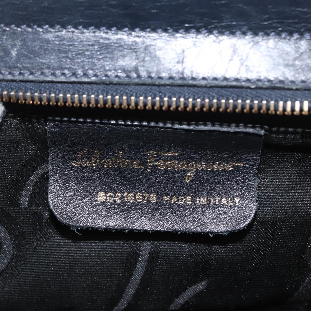Salvatore Ferragamo Vala Ribbon Shoulder Bag Leather Navy Gold Auth 170410