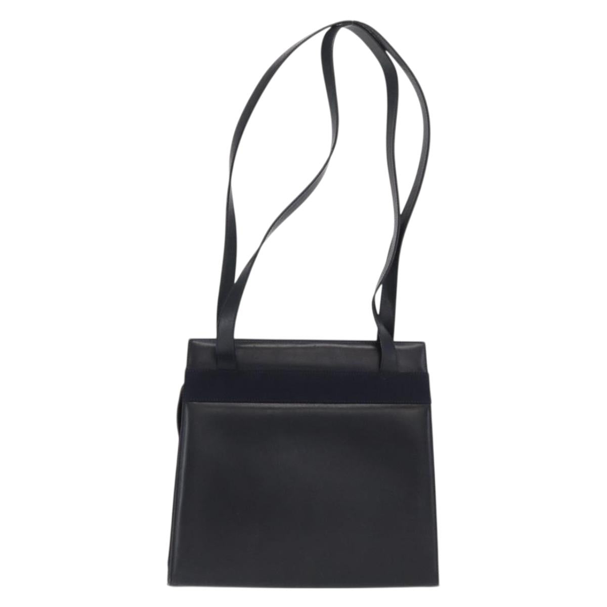 Salvatore Ferragamo Vala Ribbon Shoulder Bag Leather Navy Gold Auth 170410