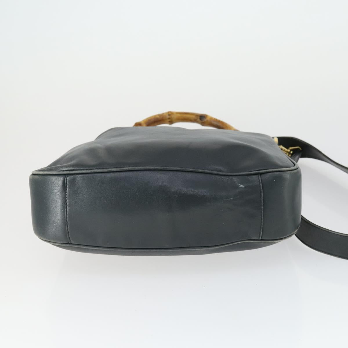 GUCCI Bamboo Hand Bag Leather 2way Black Gold 001 2113 1638 Auth 170415