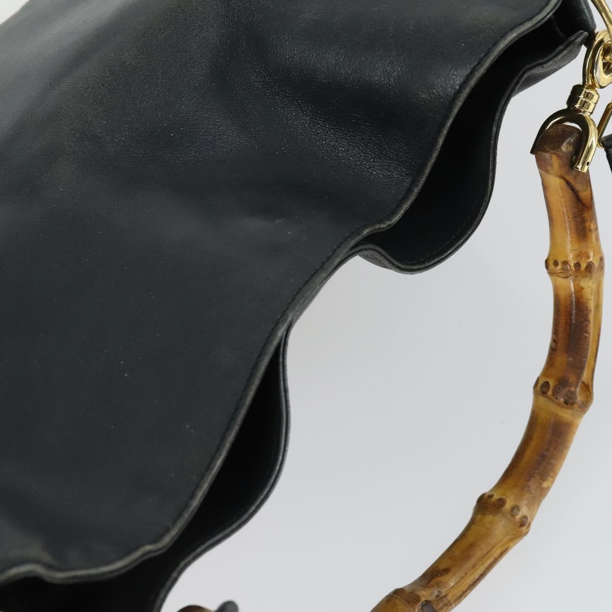 GUCCI Bamboo Hand Bag Leather 2way Black Gold 001 2113 1638 Auth 170415