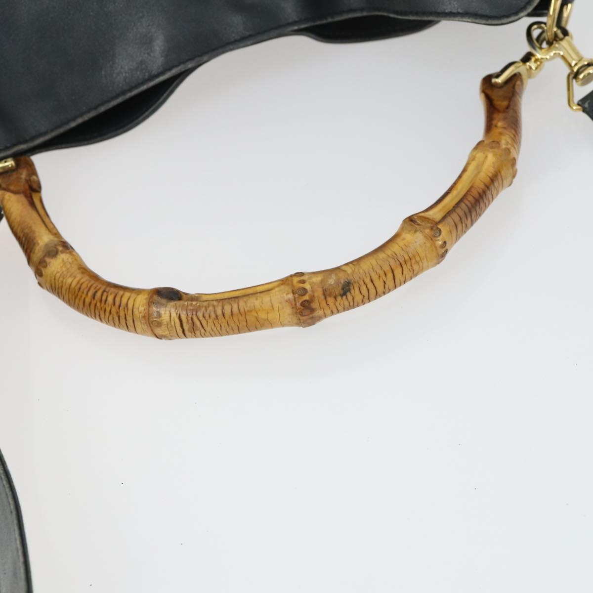 GUCCI Bamboo Hand Bag Leather 2way Black Gold 001 2113 1638 Auth 170415