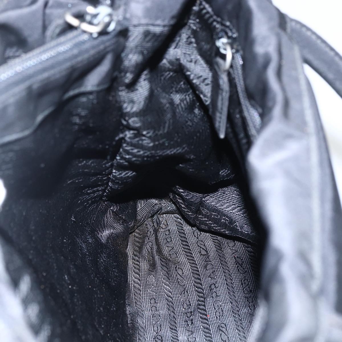 PRADA Tote Bag Nylon Black Silver Auth 170417