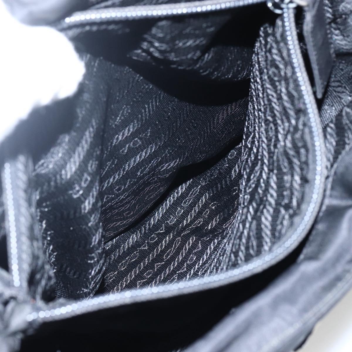 PRADA Tote Bag Nylon Black Silver Auth 170417