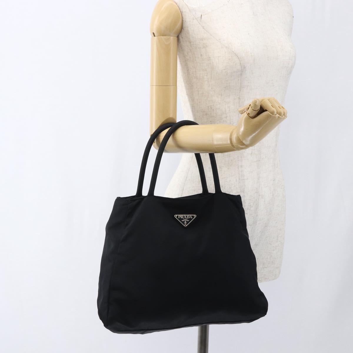 PRADA Tote Bag Nylon Black Silver Auth 170417