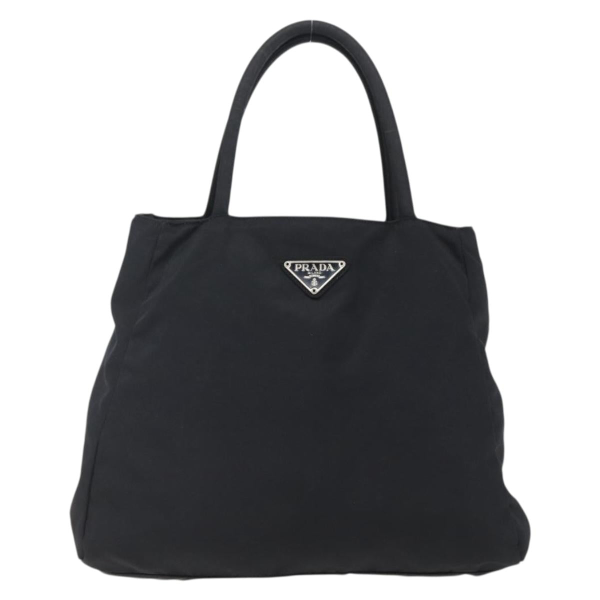 PRADA Tote Bag Nylon Black Silver Auth 170417