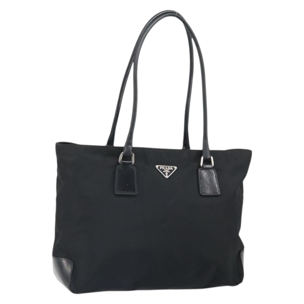 PRADA Hand Bag Nylon Black Silver Auth 170418