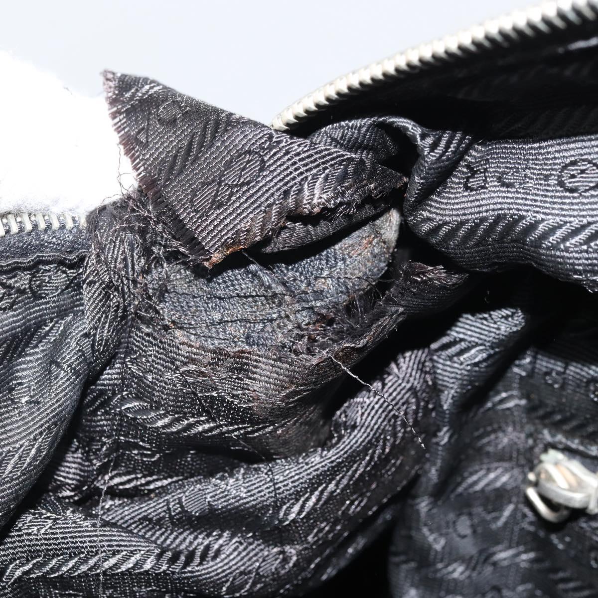PRADA Hand Bag Nylon Black Silver Auth 170418