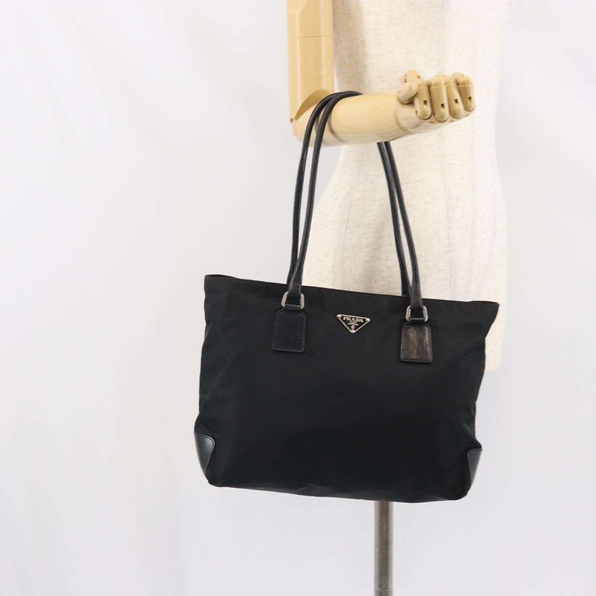 PRADA Hand Bag Nylon Black Silver Auth 170418