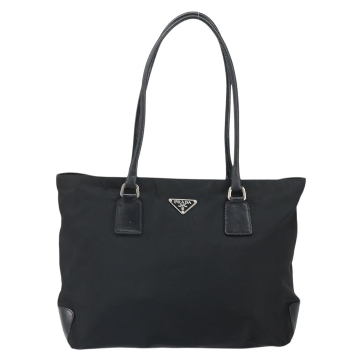 PRADA Hand Bag Nylon Black Silver Auth 170418