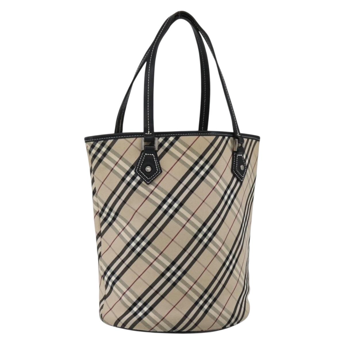 BURBERRY Nova Check Blue Label Tote Bag Canvas Beige Auth 170421