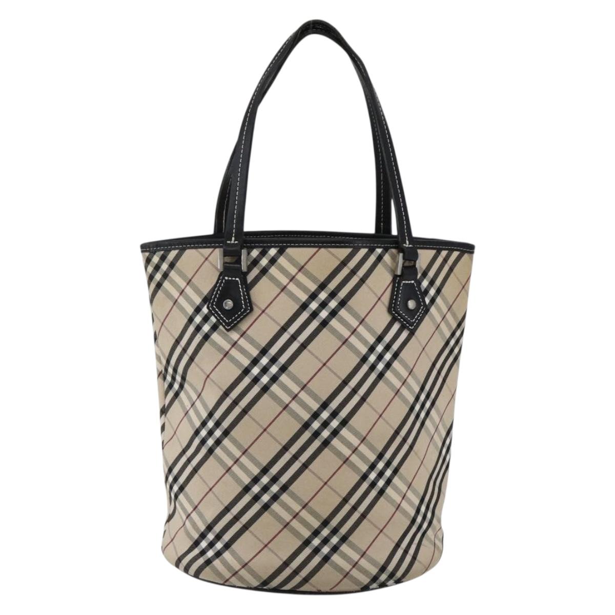 BURBERRY Nova Check Blue Label Tote Bag Canvas Beige Auth 170421