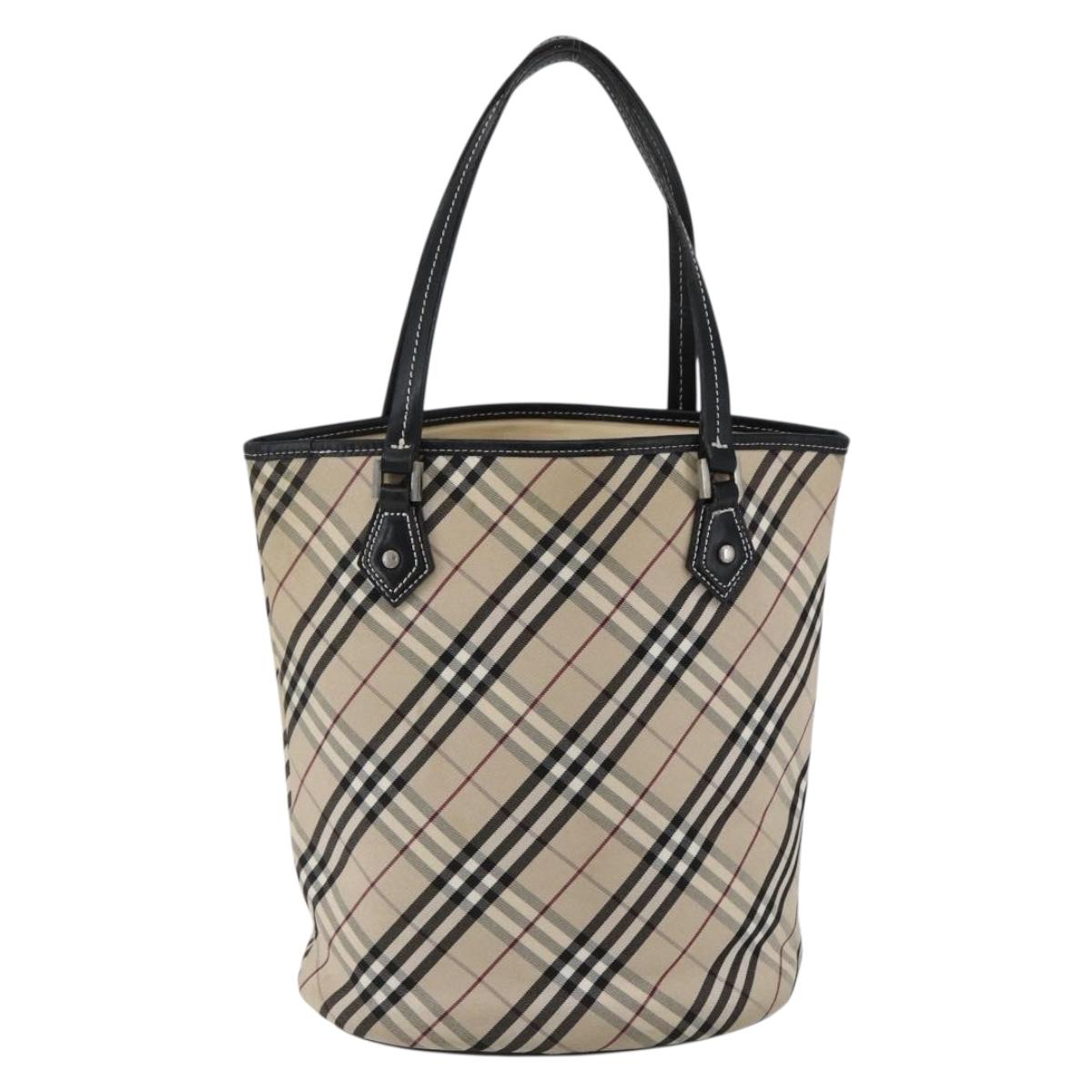 BURBERRY Nova Check Blue Label Tote Bag Canvas Beige Auth 170421