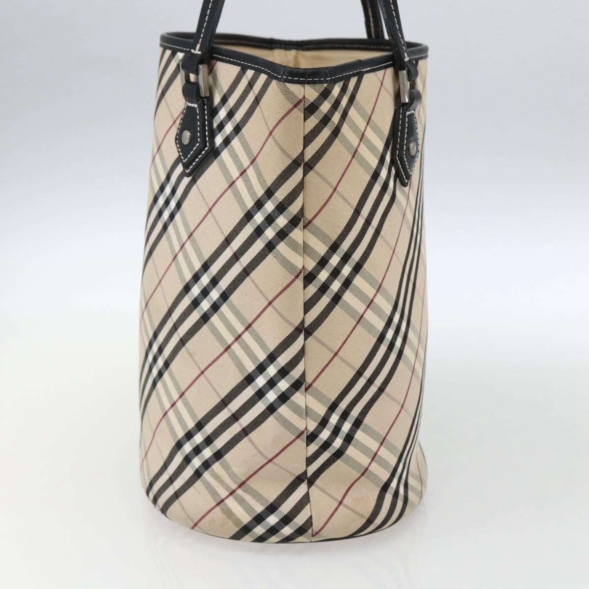 BURBERRY Nova Check Blue Label Tote Bag Canvas Beige Auth 170421