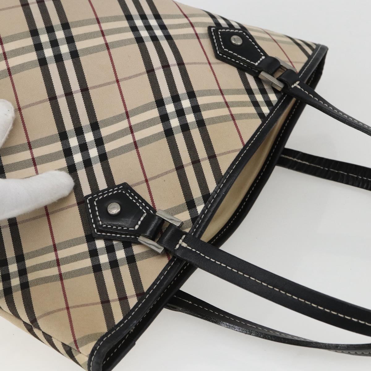 BURBERRY Nova Check Blue Label Tote Bag Canvas Beige Auth 170421