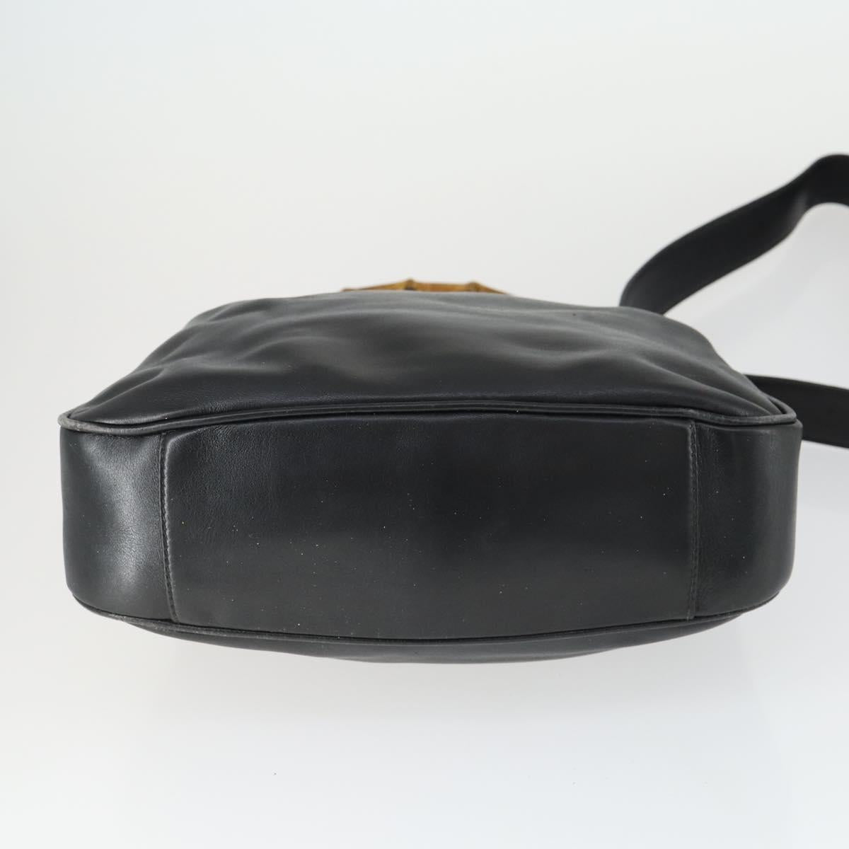 GUCCI Bamboo Hand Bag Leather 2way Black Gold 001 1638 2615 Auth 170422