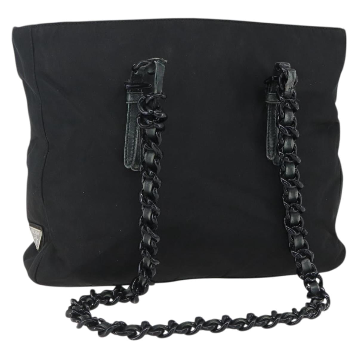 PRADA Chain Shoulder Bag Nylon Black Auth 170424