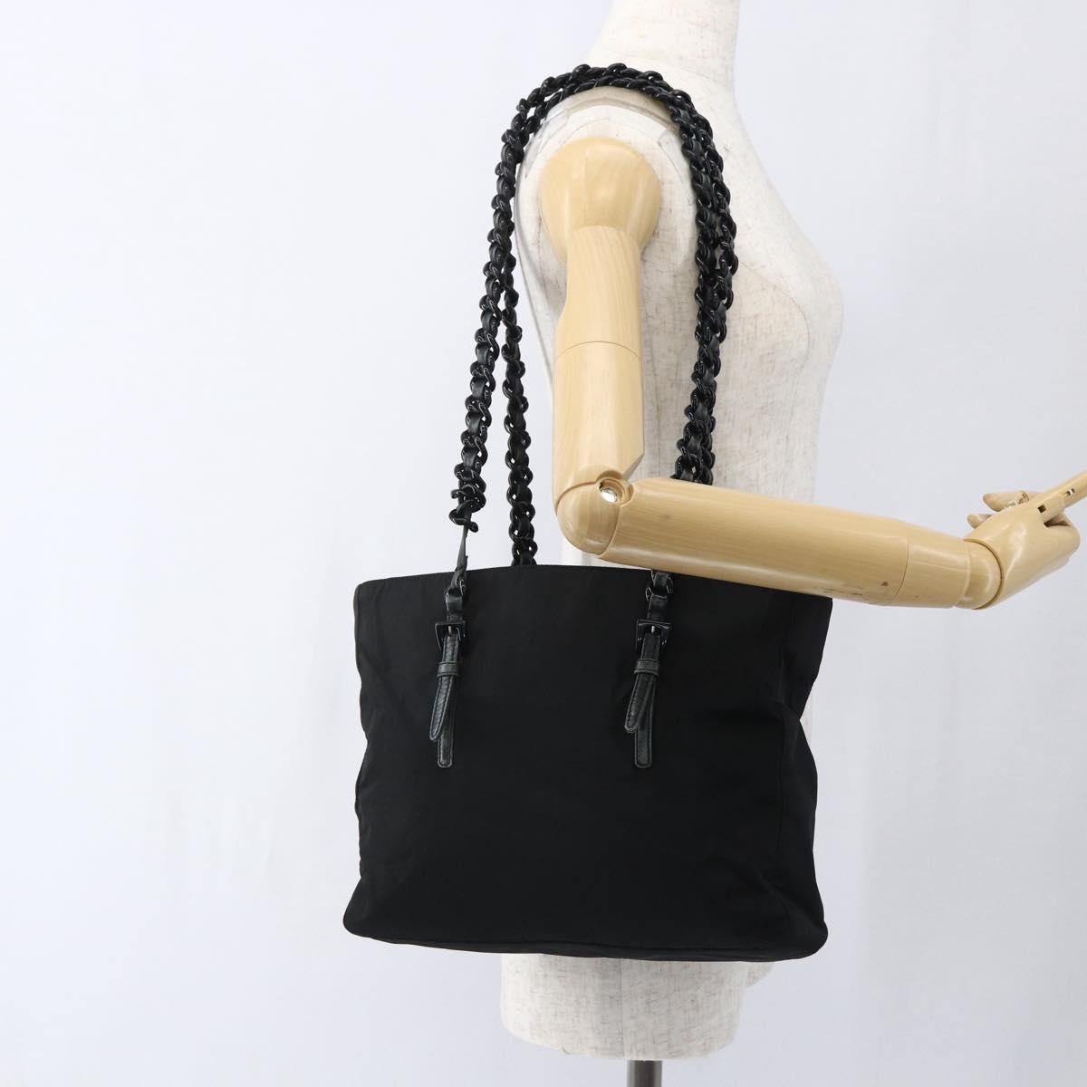 PRADA Chain Shoulder Bag Nylon Black Auth 170424