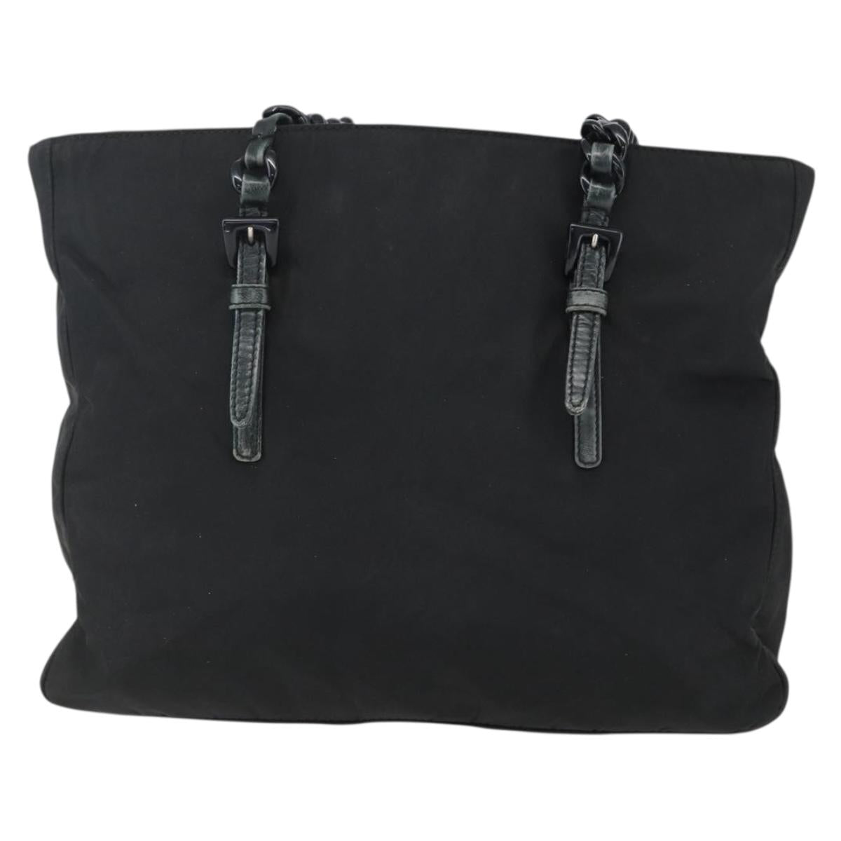 PRADA Chain Shoulder Bag Nylon Black Auth 170424