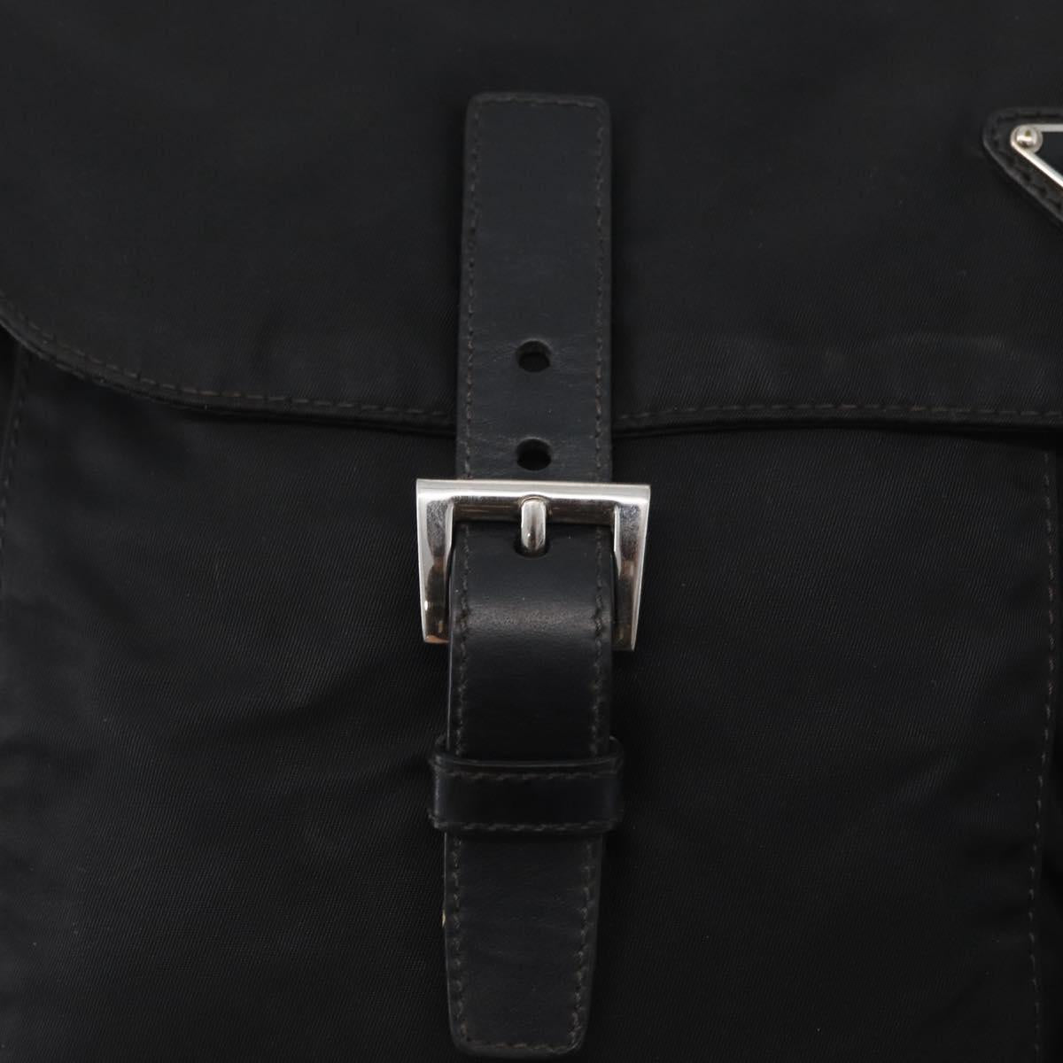PRADA Shoulder Bag Nylon Black Silver Auth 170427A