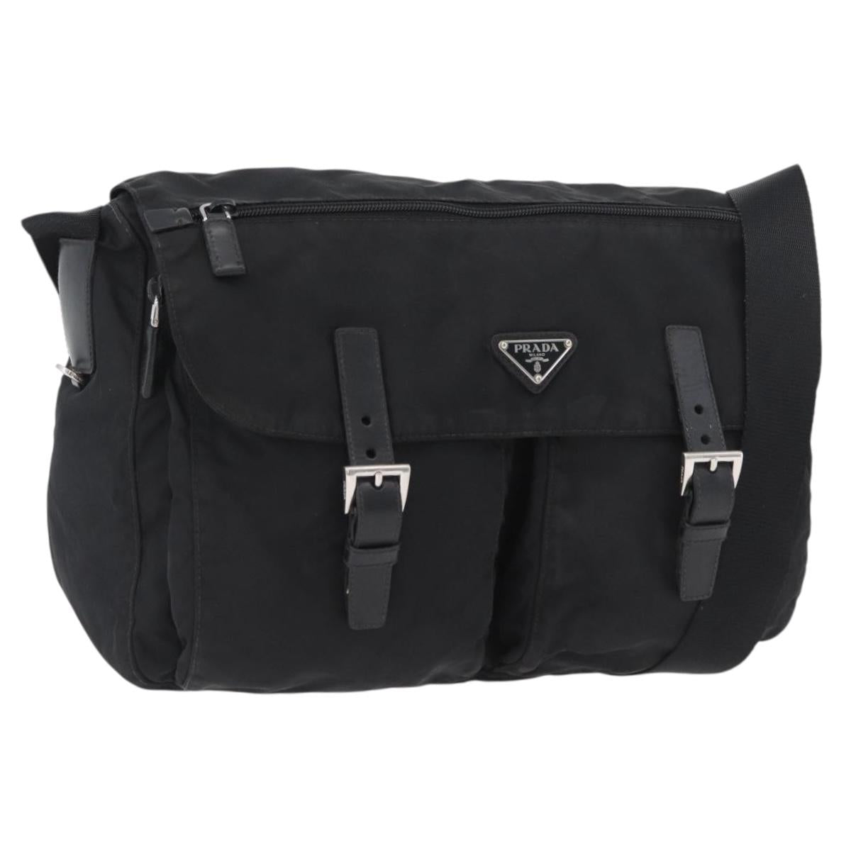 PRADA Shoulder Bag Nylon Black Silver Auth 170427A